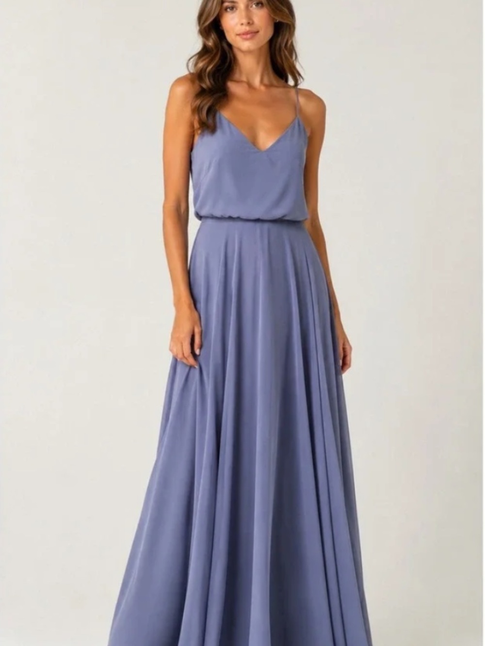 Jenny Yoo Inesse Chiffon Bridesmaid Gown Women's 8 Perry Blue Maxi Dress
